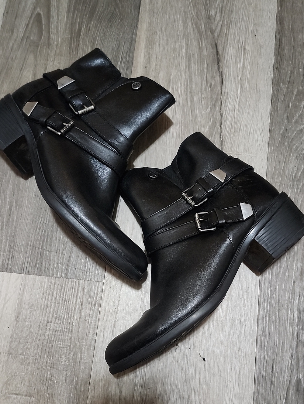 bussola Black Leather Ankle Boots with Buckle Detail